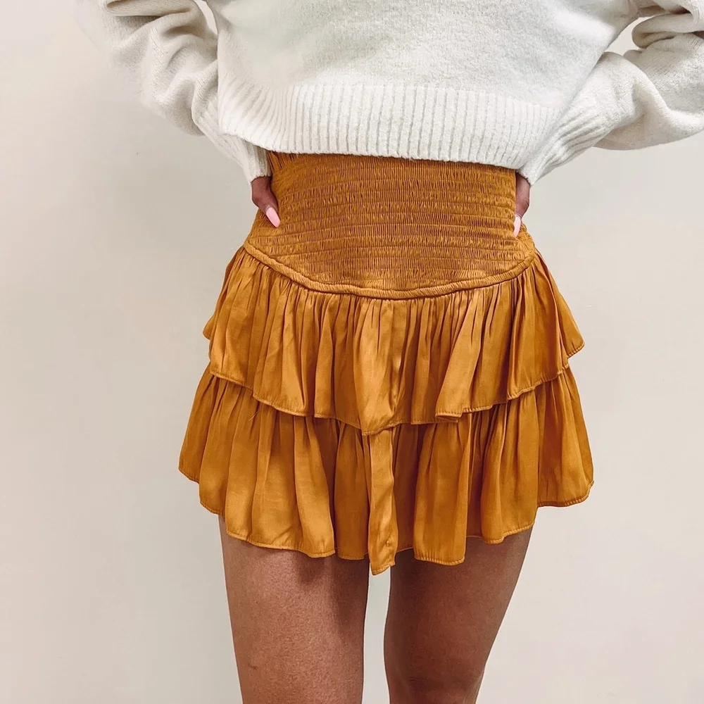 Elegant Mustard Tiered Skirt M‎